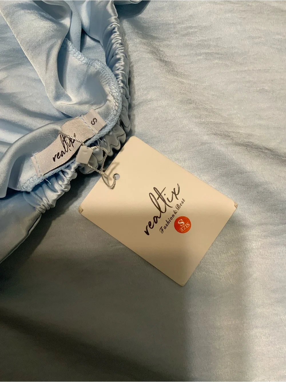 Realtix Strapless Light Blue Cowl-Back Maxi Dress, size Small NWT